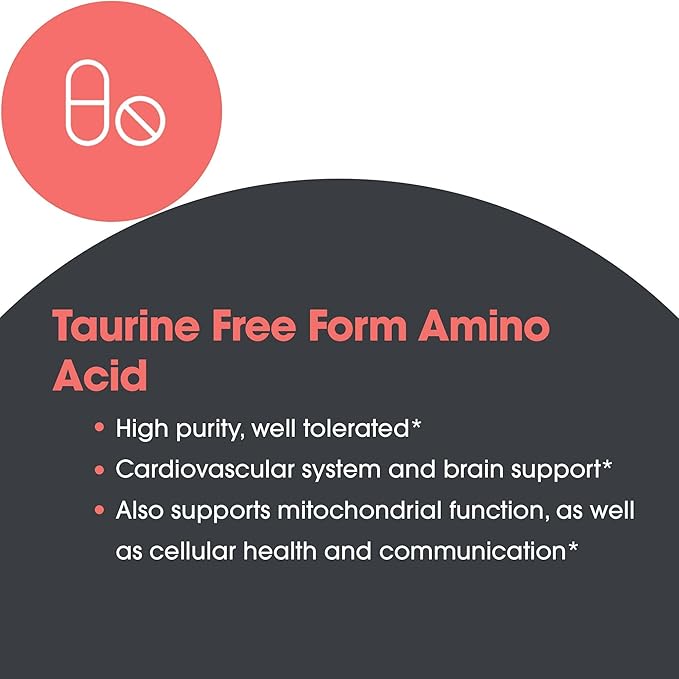 Allergy Research Group Taurine 500mg Supplement - Cardiovascular Support, Free Form Amino Acid, Pure, Organic, Vegetarian Capsules - 100 Count