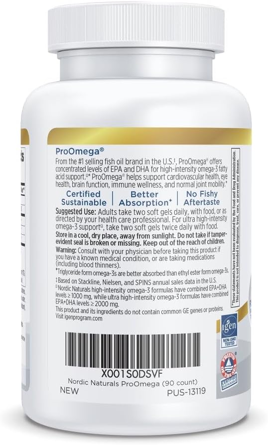 Nordic Naturals ProOmega, Lemon Flavor - 90 Soft Gels - 1280 mg Omega-3 - High-Potency Fish Oil with EPA & DHA - Promotes Brain, Eye, Heart, & Immune Health - Non-GMO - 45 Servings