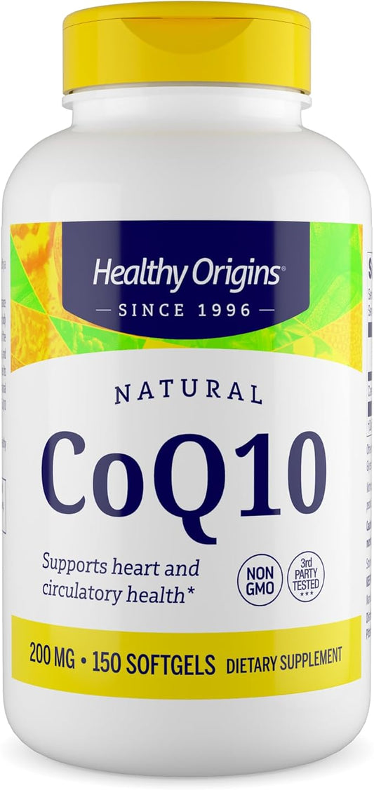 Healthy Origins CoQ10, 200 mg - Heart Health & Energy Supplement - Gluten-Free & Non-GMO Supplements - 150 Softgels