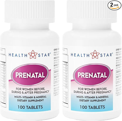 GeriCare Prenatal Multivitamin & Minerals for Healthy Mom and Baby - Folate + Vitamin C + Vitamin D + Iron + Calcium + B12, 100 Count (Pack of 2)