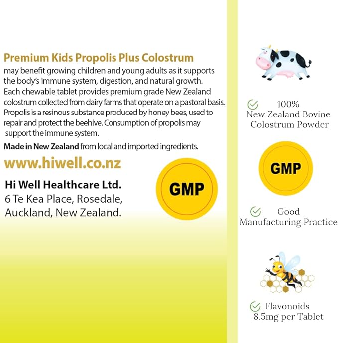 Hi Well Premium Kids Propolis + Grass-Fed Colostrum 180Tablets