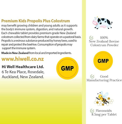 Hi Well Premium Kids Propolis + Grass-Fed Colostrum 180Tablets