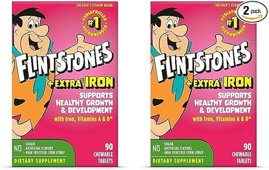 Flintstones Chewable Kids Multivitamin with Vitamin C, D, B12 & Iron for Toddlers, 90 Count (Pack of 2)
