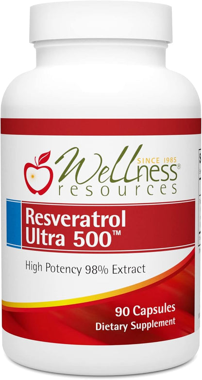 Wellness Resources Resveratrol Ultra 500 - High Potency 98% Trans-Resveratrol 500mg Per Capsule (90 Capsules) - Bioactive Resveratrol Supplement