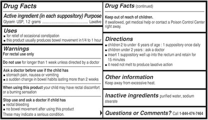 Rising Health - Fast Relief Medicated Laxative Suppositories for Kids - Rectal Use Only, Children's Glycerin 1.2 g - Gentle & Quick Constipation Relief (25 Count, 25, Count)