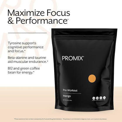 ProMix Nutrition Pre-Workout - Maximize Focus and Performance - Free of Stevia, Xanthan Gum, Soy, Gluten and GMOs - Mango - 30 Servings (Pack of 1)