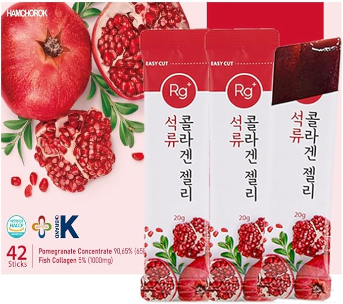 Rg+ Anti-Aging Korean-Beauty Pomegranate Collagen Jelly +Vitamin C&E 20g x42 Stick/ + Ginseng Concentrate for Immune Support, Skin, Hair, Nail & Joint (42)