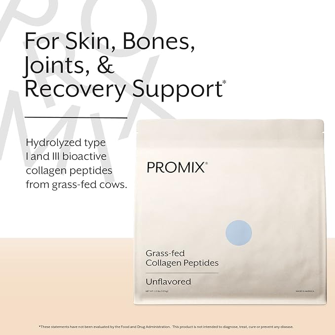 PROMIX Collagen Peptides Protein Powder, Pasture-Raised Grass Fed Hydrolysate | Unflavored, 2.5lbs | Keto, Non GMO, Gluten Free, Natural, Organic, Hydrolyzed | For Healthy Skin, Bones, Hair and Joints