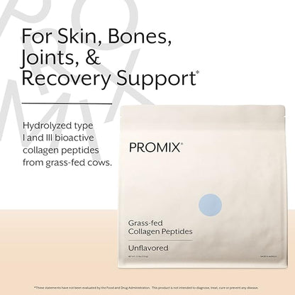 PROMIX Collagen Peptides Protein Powder, Pasture-Raised Grass Fed Hydrolysate | Unflavored, 2.5lbs | Keto, Non GMO, Gluten Free, Natural, Organic, Hydrolyzed | For Healthy Skin, Bones, Hair and Joints