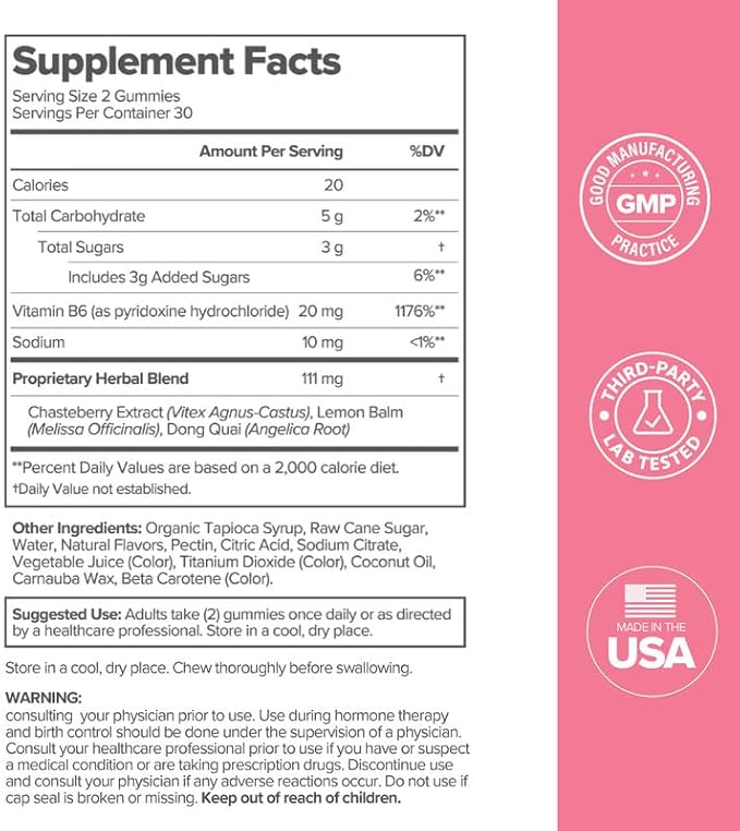 O Positiv FLO PMS Gummies for Women - Proactive PMS Relief - Targets Hormonal Breakouts, Bloating, Cramps, & Mood Swings with Chasteberry, Vitamin B6, & Lemon Balm - PMS Gummies (Pack of 1)