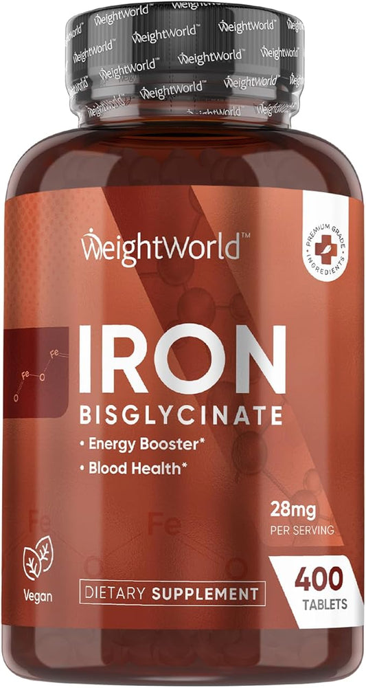 WeightWorld Iron Supplement 28mg - Third-Party Lab Tested - 400 Tablets (6+ Months Supply) - Gentle Iron Bisglycinate Supplement for Women & Men - Vegan, Non-GMO & Gluten-Free