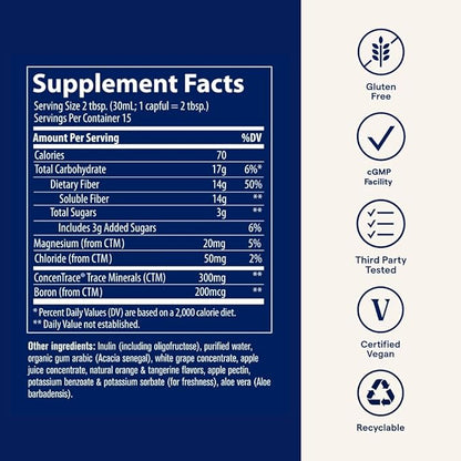 Trace Minerals Fast Absorbing Fiber 14 g - Fiber Supplement with Aloe Vera, Apple Juice & Boron - Healthy Digestion Support with Prebiotic Fiber - Orange Tangerine Flavor, 15 fl oz (15 Servings)