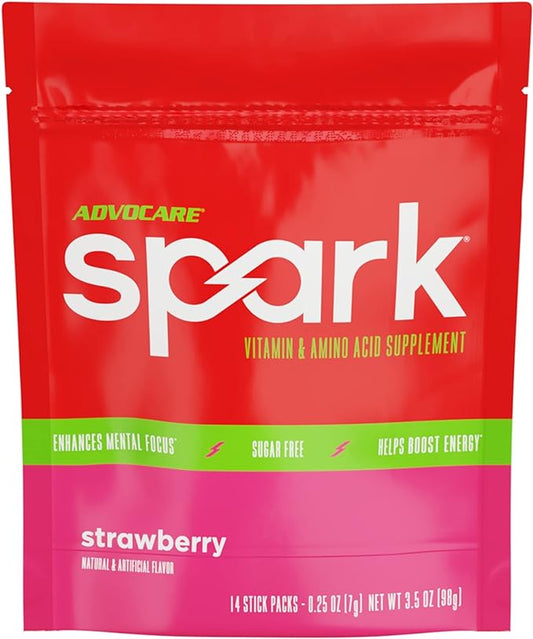 AdvoCare Spark Vitamin & Amino Acid Supplement - Focus & Energy Drink Powder Mix with Vitamin A, B-6, C & E - Also Includes L-Carnitine & L-Tyrosine - Strawberry, 14 Stick Packs