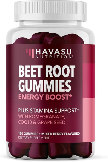 Beet Root Gummies with COQ10 & Pomegranate - Nitric Oxide Supplement for Men and Women - Beetroot for Endurance, Performance, Recovery - Vegan, Non-GMO, Gluten Free - Mixed Berry Flavor, 120 Count