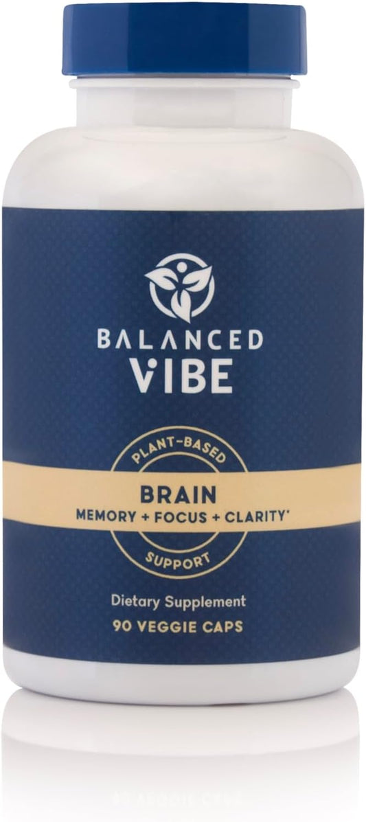Balanced Vibe Brain Formula | Plant-Based Nootropic for Focus, Clarity & Memory | Organic Lion’s Mane, Ginkgo, Bacopa, Rhodiola, Gotu Kola | Vegan Capsules | 30 Day Supply