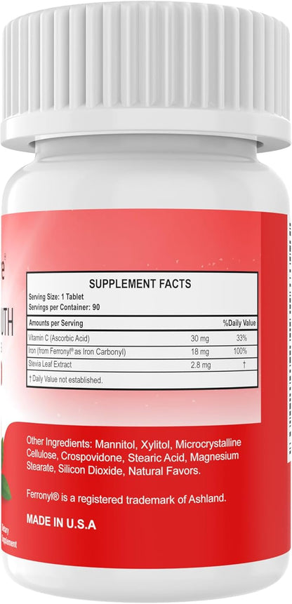 Chewable Iron Supplement for Women/Men | Carbonyl Iron 18 mg with Vitamin C 30 mg | Tablet in Orange Flavor 90 Count (2)