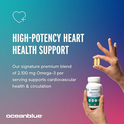 Oceanblue Professional Omega-3 2100 with Vitamin D3 – 120 ct - 2pack – Triple Strength Burpless Fish Oil Supplement with High-Potency EPA, DHA, DPA and Vitamin D3 – Wild-Caught – Orange Flavor