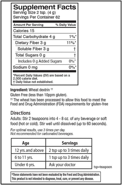 Quality Choice Clear Prebiotic Fiber Supplement Powder for Digestive Health - Tasteless, Non-Thickening Formula - 62 Servings, 8.6 Ounces (248g), Ideal for Adults & Children 6 & Up Daily Fiber Powder