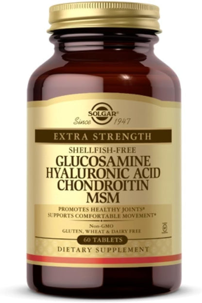 Solgar Glucosamine Hyaluronic Acid Chondroitin MSM (Shellfish-Free), 60 Tablets - Joint Support & Comfort - Supports Active Lifestyles - Non-GMO, Gluten Free, Dairy Free - 20 Servings