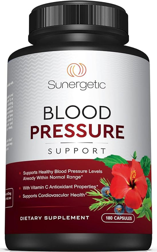 Premium Blood Pressure Support Supplement for Cardiovascular & Heart Health with Garlic, Hawthorn & Hibiscus (180 Capsules)