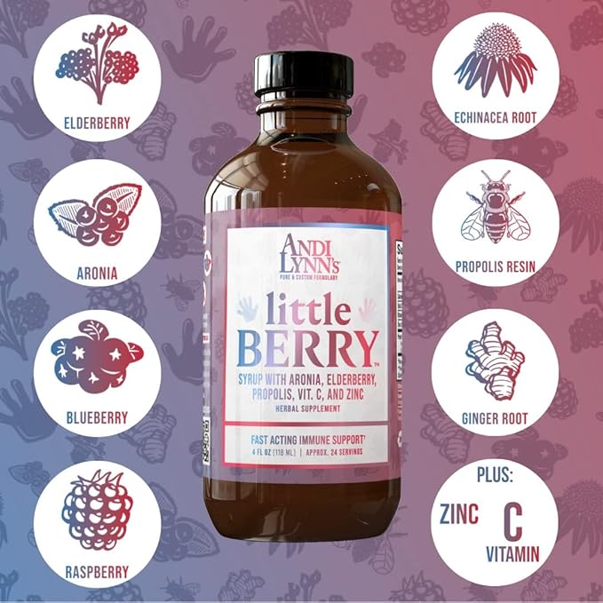 Andi Lynn’s LittleBerry, Elderberry Syrup for Kids with Vitamin C & Zinc, Fast-Acting Immune Support Herbal Supplement, 4 oz (3-Pack)