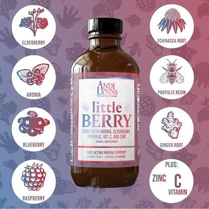 Andi Lynn’s LittleBerry, Elderberry Syrup for Kids with Vitamin C & Zinc, Fast-Acting Immune Support Herbal Supplement, 4 oz (3-Pack)