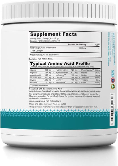 Ancient Bliss Wild-Caught Marine Fish Collagen Peptides Powder, Flavorless Collagen Protein Supplement with Type 1, Non-GMO, Gluten-Free, Amino Acid Supplement for Skin, Hair and Nails, 15.87 Oz
