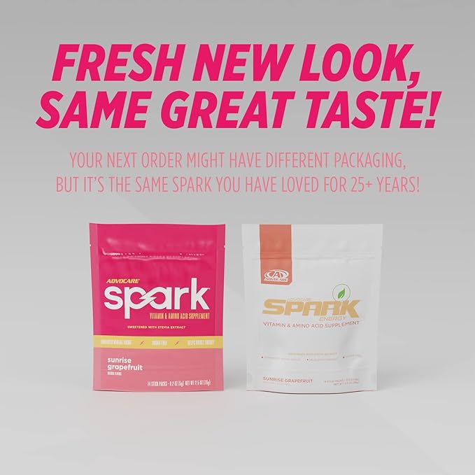 AdvoCare Spark Vitamin & Amino Acid Supplement - Sugar-Free Focus & Energy Drink Powder with Vitamins A, C, E & B-12 - Sunrise Grapefruit, 14 Stick Packs