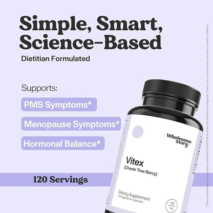 Wholesome Story Organic Vitex Chasteberry Supplement for Women | Vitex Berry Agnus Castus | Chaste Tree Berry Supplement | Hormone Balance & Fertility Support | 120 Capsules