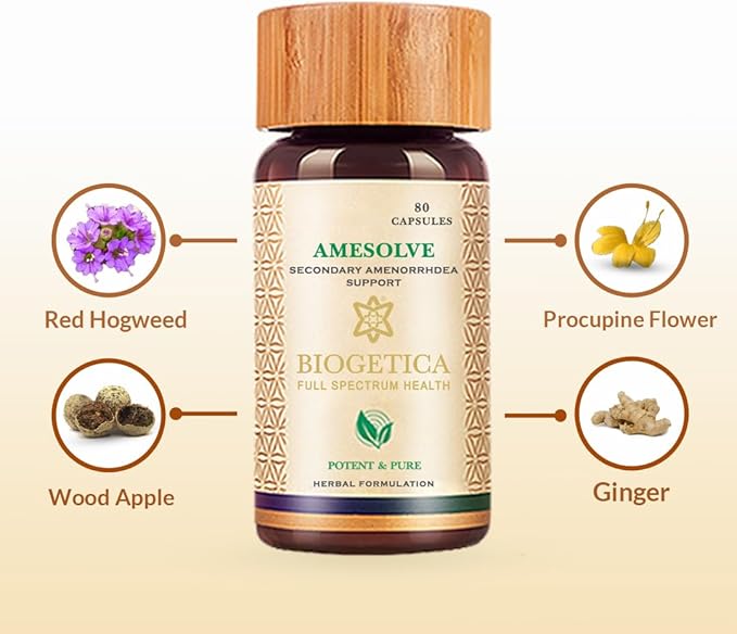 Amesolve Herbal Support for Secondary Amenorrhoea with Punarava and Asparagus Racemose - Helps Regulates The Menstrual Cycle - Non-GMO - 100% Vegan Ayurveda Supplement - 80 Capsules