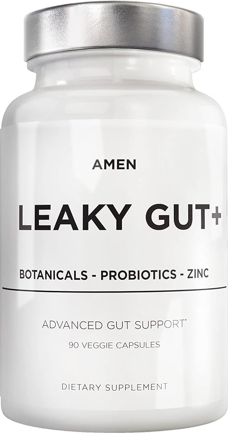 Amen Leaky Gut Supplement - Advanced Formula with Bioavailable L Glutamine, Zinc, Turmeric, DGL Licorice Root - Marshmallow Root - Probiotics & Fermented Prebiotics - Vegan, Non-GMO - 90 Capsules
