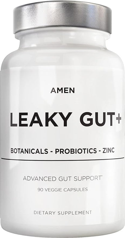 Amen Leaky Gut Supplement - Advanced Formula with Bioavailable L Glutamine, Zinc, Turmeric, DGL Licorice Root - Marshmallow Root - Probiotics & Fermented Prebiotics - Vegan, Non-GMO - 90 Capsules