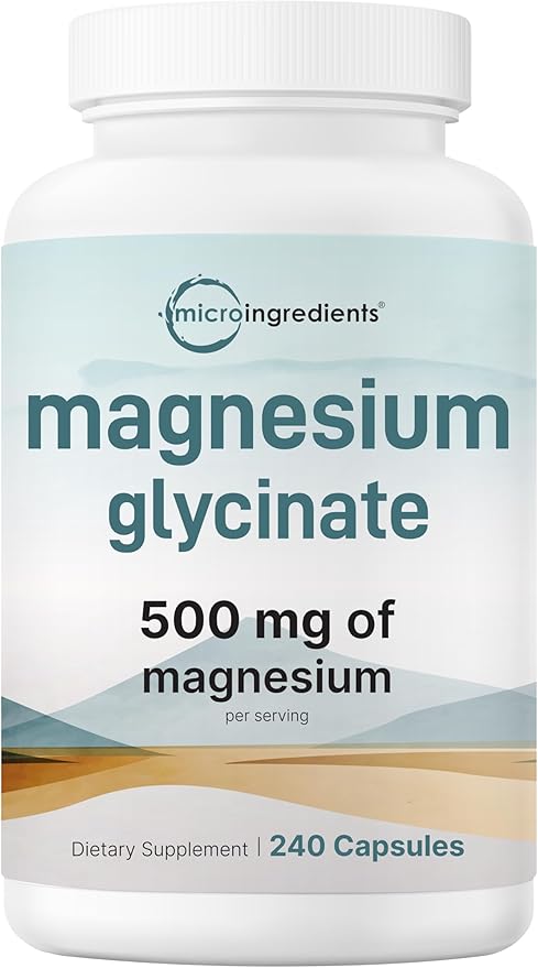 Magnesium Glycinate 500mg Per Serving, 240 Capsules | Potent Elemental Form, 100% Chelated, High Absorption | Healthy Muscle, Bones, & Mood Support Supplement | Non-GMO