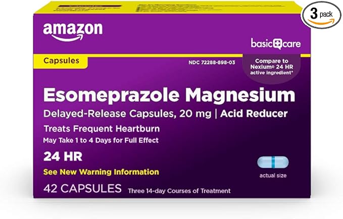 Amazon Basic Care Esomeprazole Magnesium Delayed Release Capsules, 20 mg, Acid Reducer, Heartburn Medicine, 42 Count