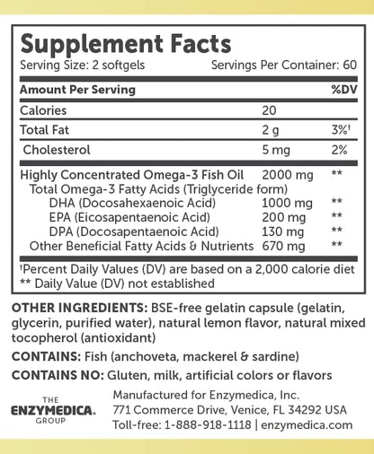 Enzymedica Aqua Biome Fish Oil, Maximum Strength, 120 Count