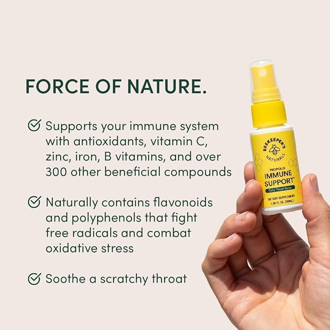 Beekeeper's Naturals Immune Support Kit | Propolis Throat Spray - Honey Cough Drops - Vitamin C Liposomal | Effective & Natural Sore Throat Relief
