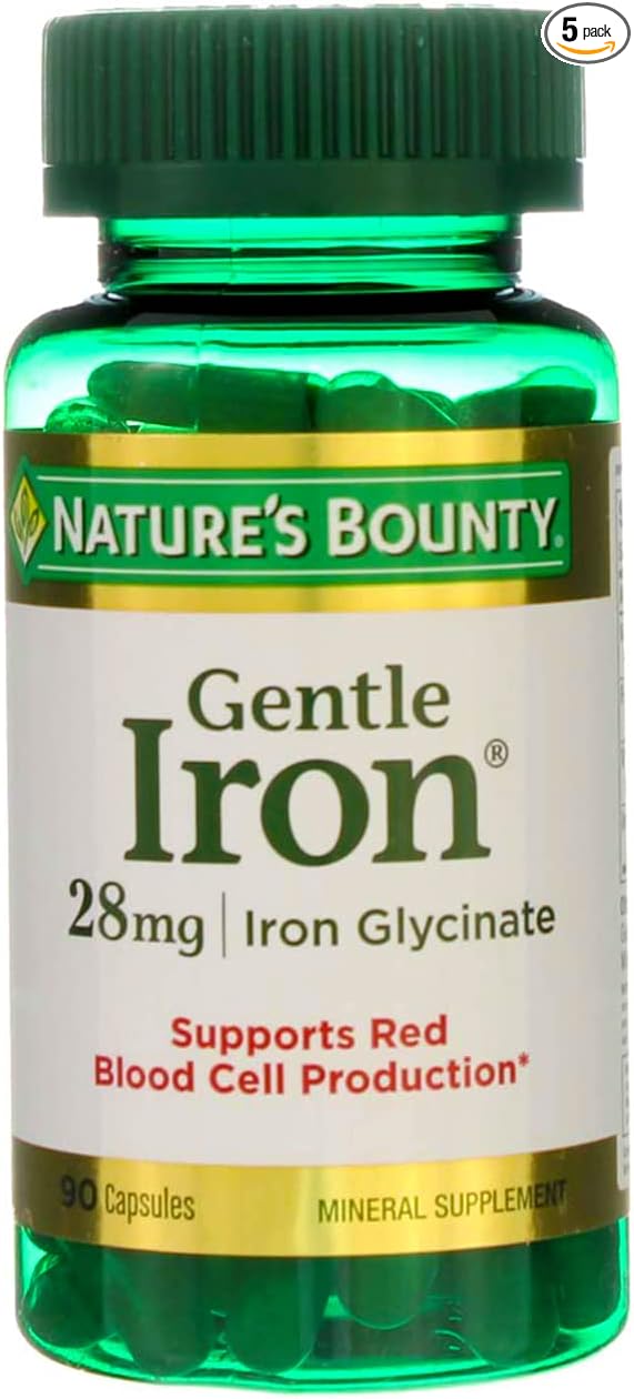 Nature's Bounty Gentle Iron 28 mg - 90 Capsules, Pack of 5