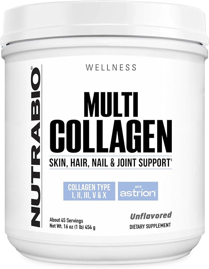 NutraBio Multi Collagen Powder- Hydrolyzed Collagen Peptides for Glowing Hair & Skin- Grass-Fed- Collagen Powder for Women and Men- 45 Servings