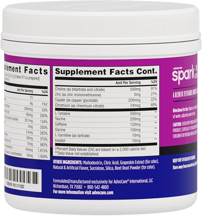 AdvoCare Spark Vitamin & Amino Acid Supplement - Focus & Energy Drink Powder Mix with Vitamin A, B-6, C & E - Also Includes L-Carnitine & L-Tyrosine - Grape - 10.5 oz