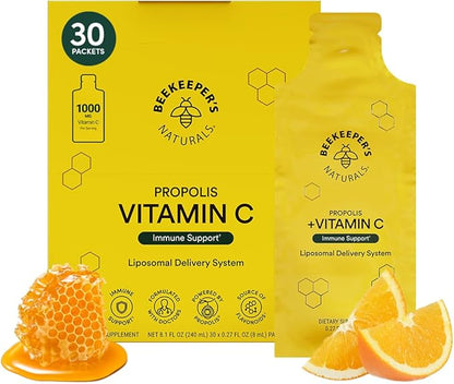 Beekeeper's Naturals Propolis Liposomal with Vitamin C Effective Bio-Available Immune Support Delivery, 30 Ct