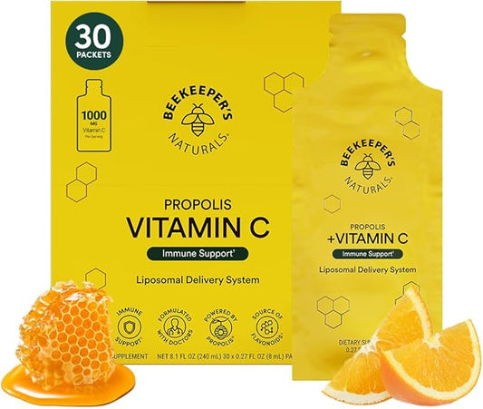 Beekeeper's Naturals Propolis Liposomal with Vitamin C Effective Bio-Available Immune Support Delivery, 30 Ct