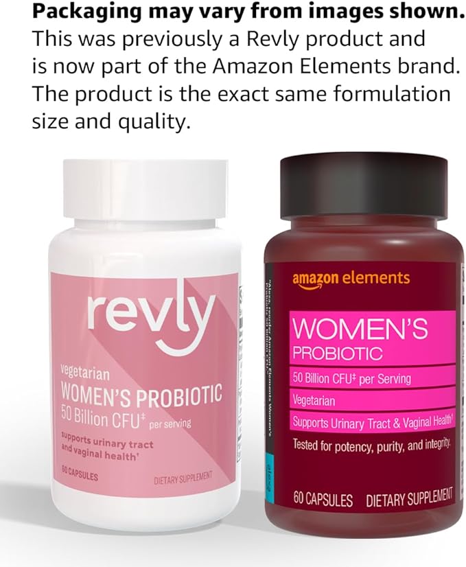 Amazon Elements Women's Probiotic 50 billion CFU per serving, vegetarian, Supports Urinary Track and Vaginal Health, 60 capsules