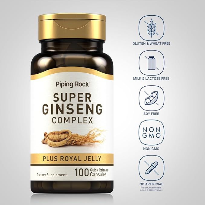 Piping Rock Ginseng Complex Capsules | 100 Count | with Royal Jelly | Non-GMO, Gluten Free Supplement