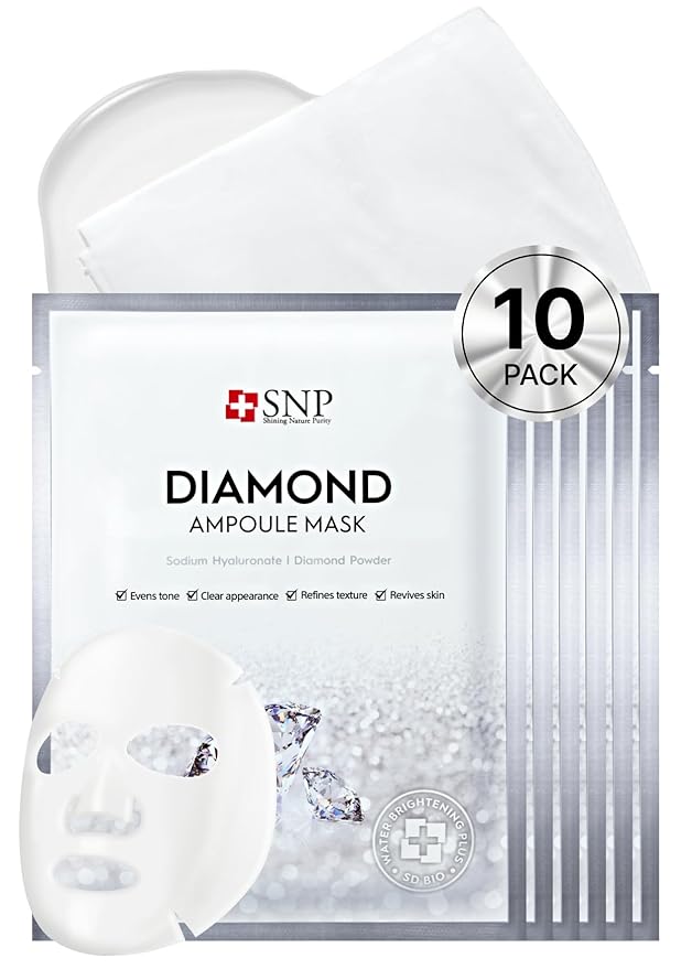 [K Beauty] Diamond Ampoule Sheet Mask | Tightening, Hydrating, and Nourishing with Real Diamonds for All Oily Skin Types | Korean Face Mask Skincare | Facial Moisturizing | 10 Sheets