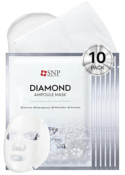 [K Beauty] Diamond Ampoule Sheet Mask | Tightening, Hydrating, and Nourishing with Real Diamonds for All Oily Skin Types | Korean Face Mask Skincare | Facial Moisturizing | 10 Sheets