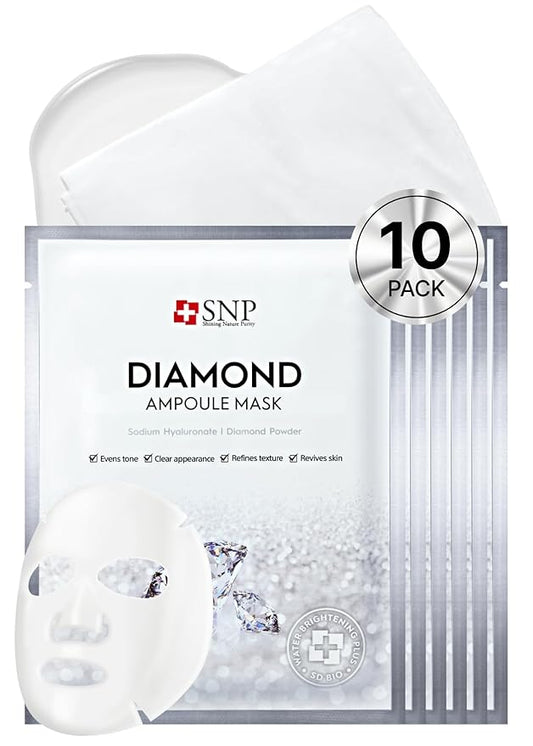 [K Beauty] Diamond Ampoule Sheet Mask | Tightening, Hydrating, and Nourishing with Real Diamonds for All Oily Skin Types | Korean Face Mask Skincare | Facial Moisturizing | 10 Sheets