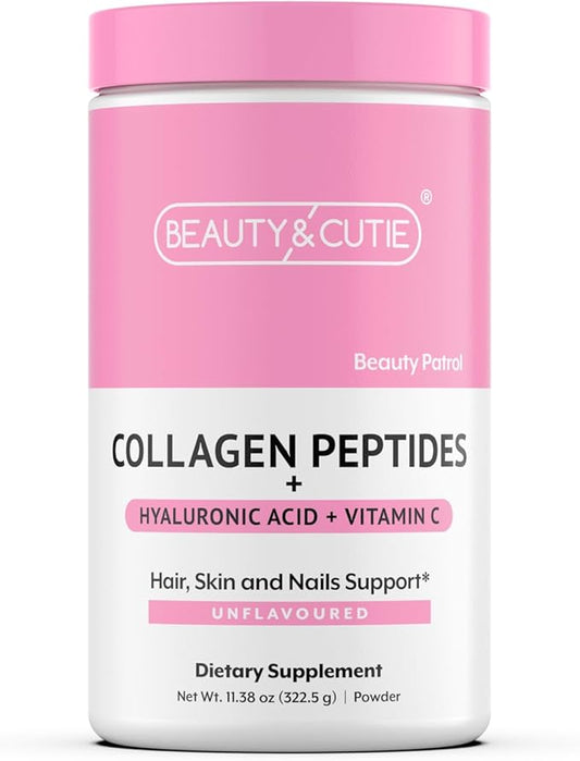 Collagen Peptides 10g with Hyaluronic Acid 120 mg and Vitamin C Powder, Hair, Skin and Nails Support, Grass Fed, Unflavored, 11.38 oz