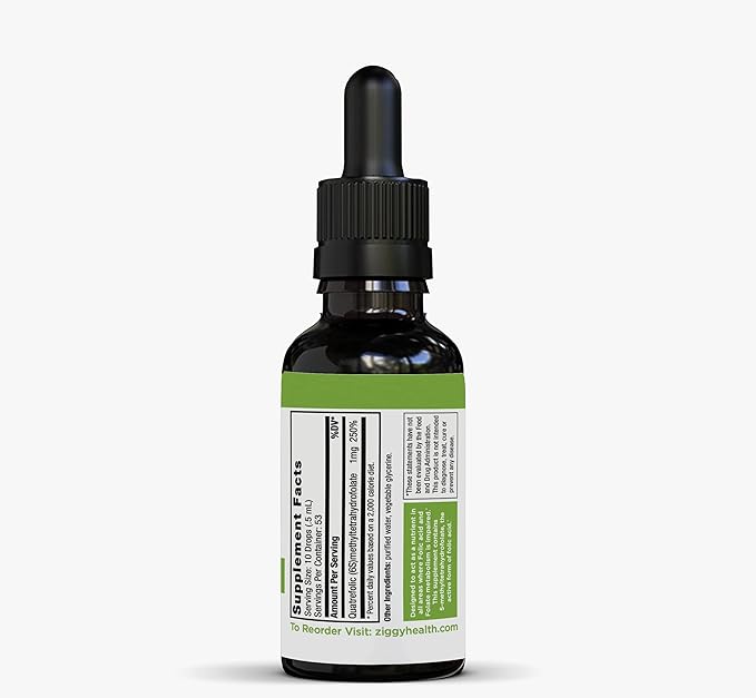 Active Folate Pure Liquid Extract Supplement - L-Methylfolate for Better Absorption, Brain Health, Improve Cellular Function, Support Immune System, Water Soluble B Complex, 1oz - by Ziggy Health