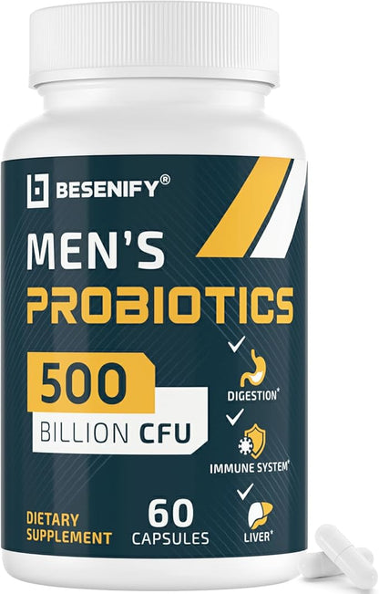 Probiotics for Men, 500 Billion CFUs & 12 Strains, Men's Probiotic with Turmeric, Cranberry, Goji, Pro Biotics for Overall Digestive, Immune Health, Stomach, Gut & Bloating, 60 Capsules