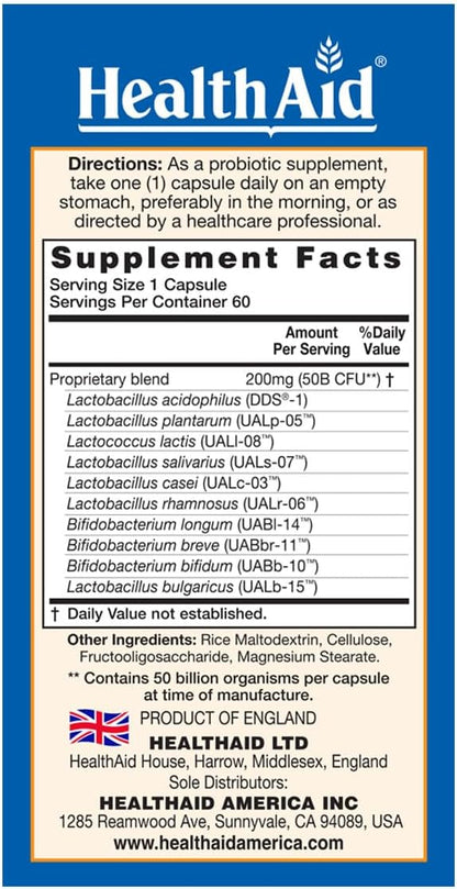 ImmuProbio 60 Caps - 50 Billion CFU with Prebiotic, Once Daily, Acid & Bile Resistant Strains, Dairy Free, Gluten Free, Vegan